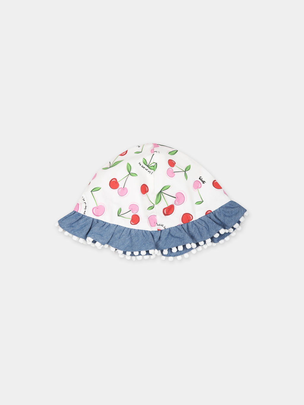 White cloche for baby girl with cherries print
